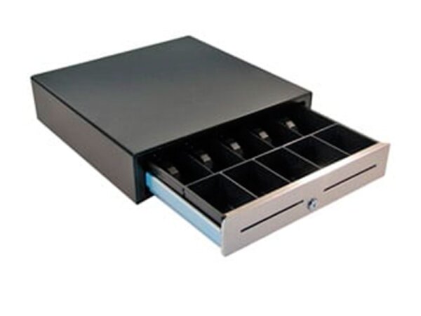 Vasario 1616 - Kassenlade, Frontöffnung, 4 Banknotenfächer (liegend), 8 Münzschalen, (einstellbar), USB, Edelstahl-Front, schwarz